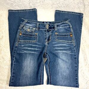 Angels Jeans Embroidered Distressed Boot cut Women’s 6 Midrise Stretch Fit